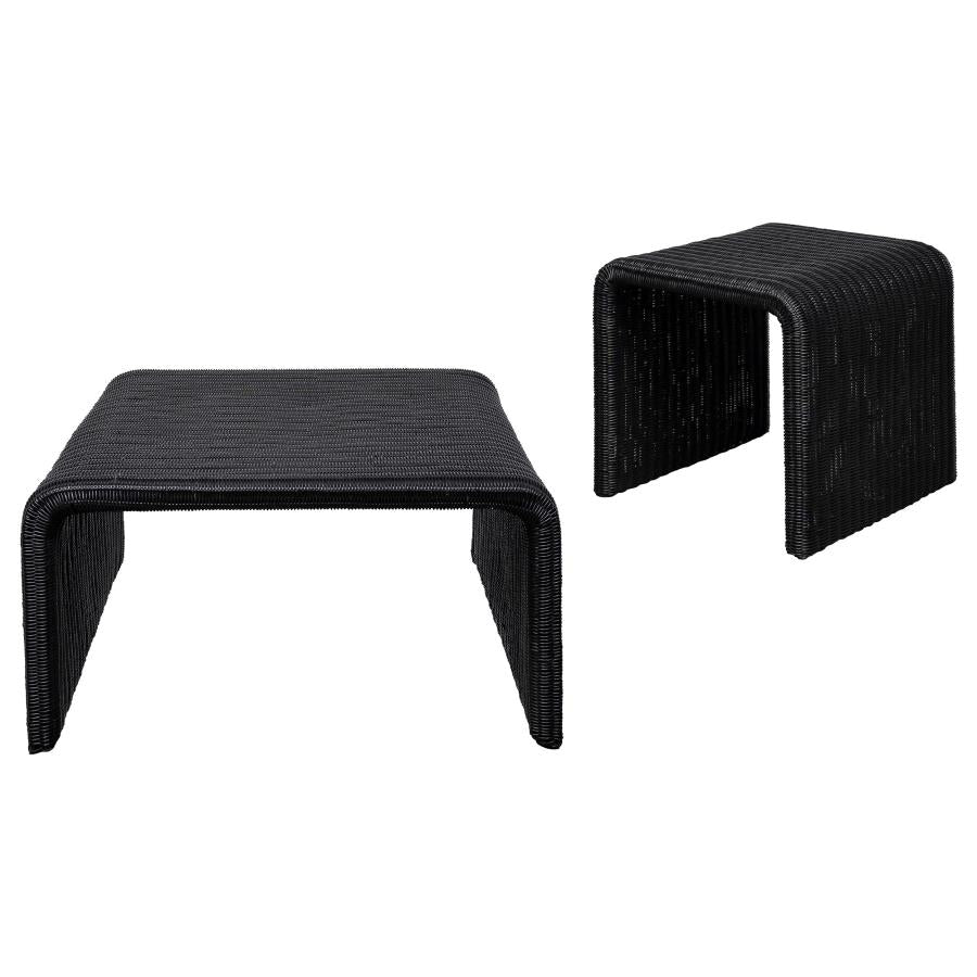 Cahya 2-piece Rattan Coffee and End Table Set Black-zoom-2