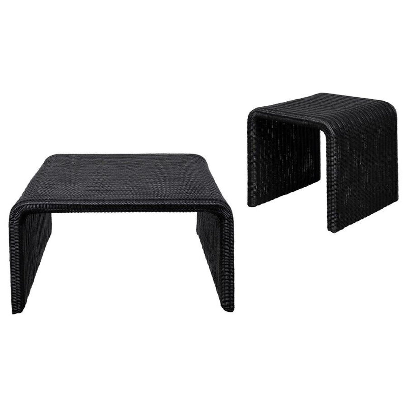 Cahya 2-piece Rattan Coffee and End Table Set Black-zoom-