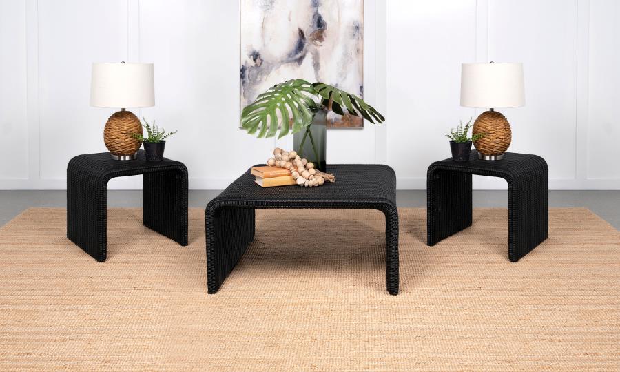Cahya 3-piece Rattan Coffee and End Table Set Black-1