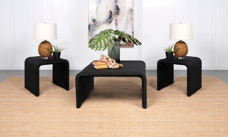 Cahya 3-piece Rattan Coffee and End Table Set Black-zoom-