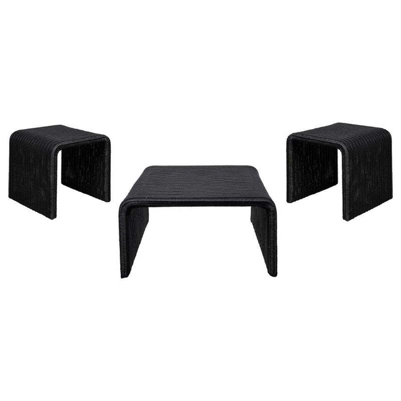 Cahya 3-piece Rattan Coffee and End Table Set Black-zoom-