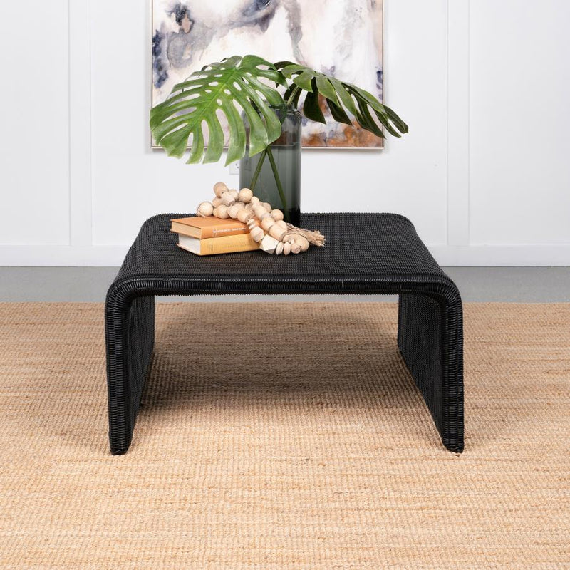 Cahya Woven Rattan Square Coffee Table Black-zoom-