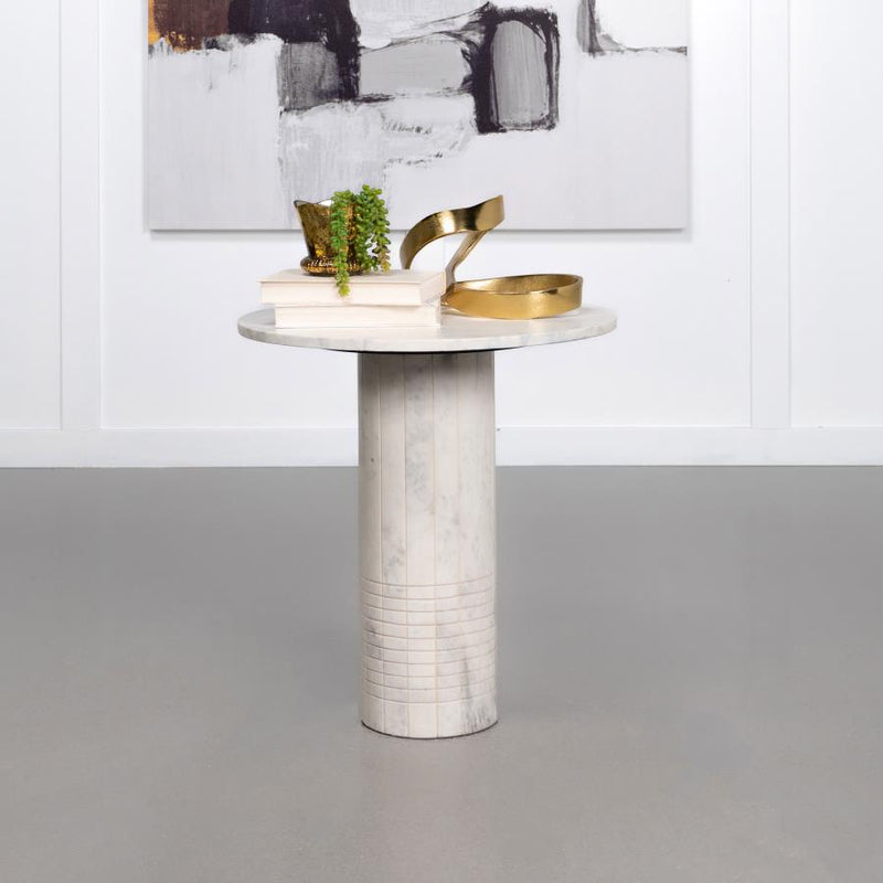 Astoria Round Genuine Marble Side End Table White-zoom-