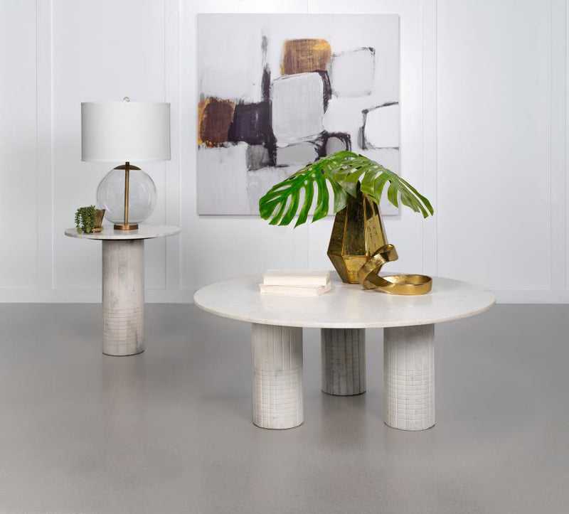 Astoria 2-piece Marble Coffee and End Table Set White-zoom-
