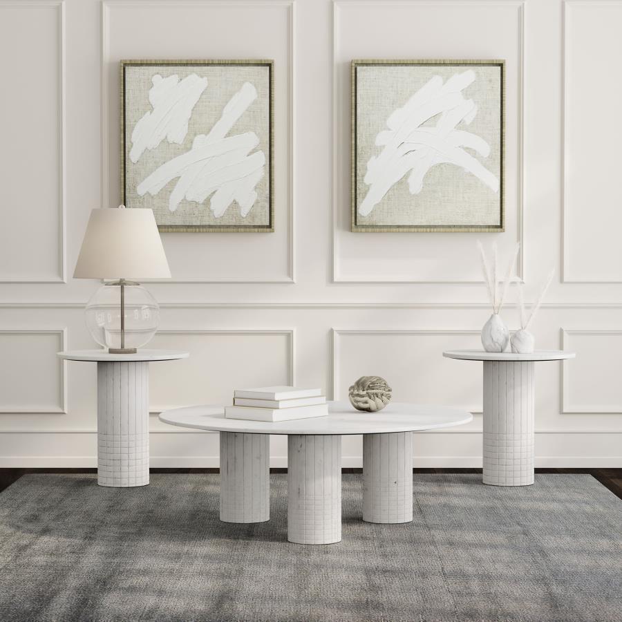 Astoria 3-piece Marble Coffee and End Table Set White-zoom-1