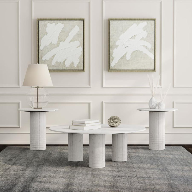 Astoria 3-piece Marble Coffee and End Table Set White-zoom-