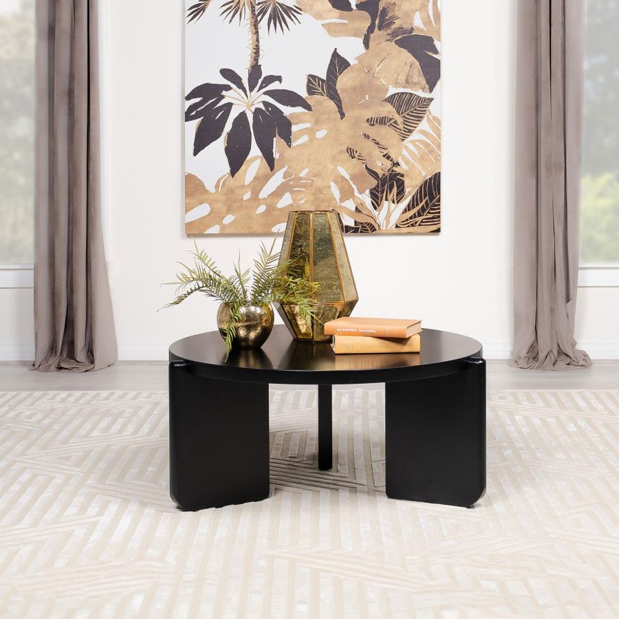 Cordova Round Solid Wood Coffee Table Black-zoom-2
