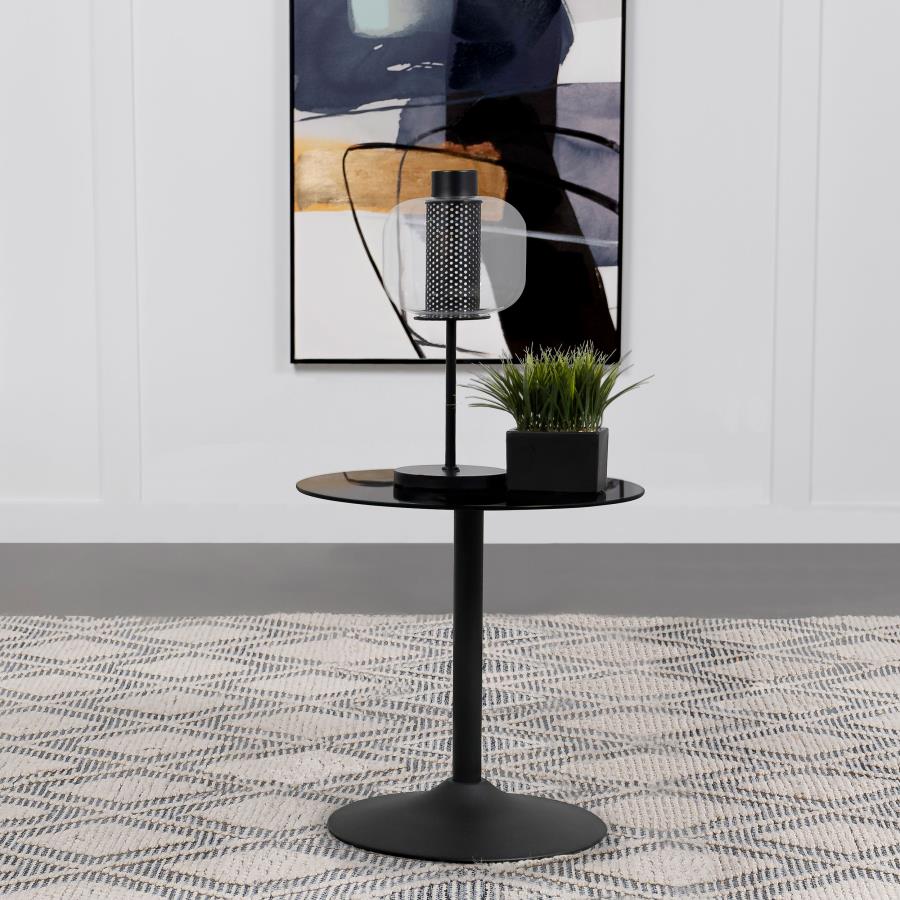 Ganso Round Metal End Table With Tempered Glass Top Black-zoom-2