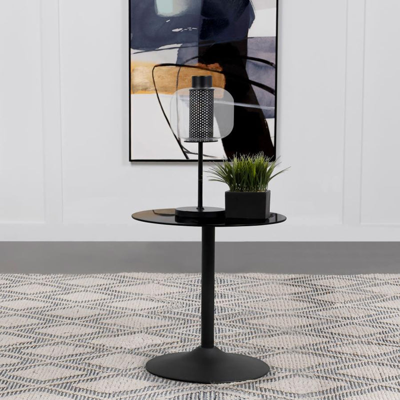 Ganso Round Metal End Table With Tempered Glass Top Black-zoom-