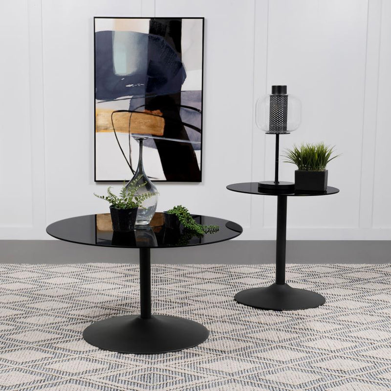 Ganso Round Metal End Table With Tempered Glass Top Black-zoom-