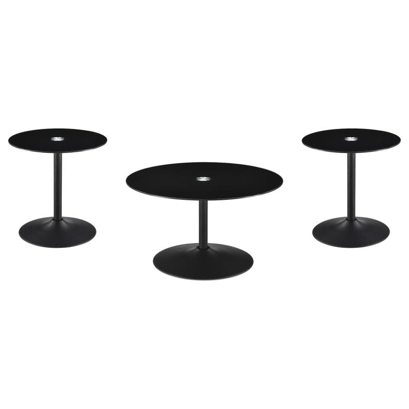 Ganso 3-piece Round Glass Top Coffee and End Table Set Black-zoom-