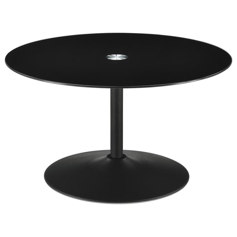 Ganso 3-piece Round Glass Top Coffee and End Table Set Black-zoom-