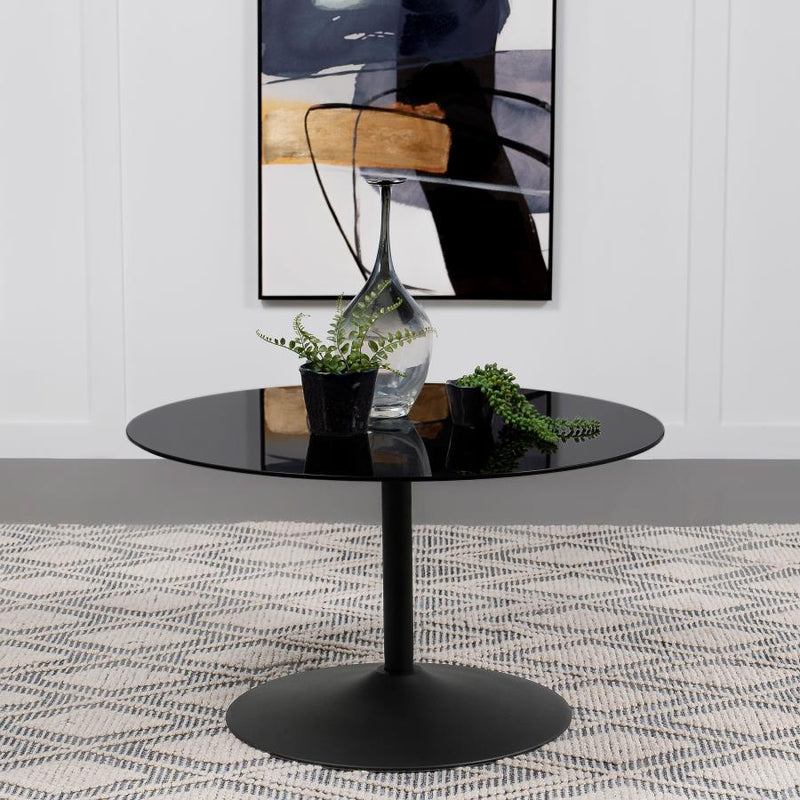 Ganso Round Metal Coffee Table With Tempered Glass Top Black-zoom-