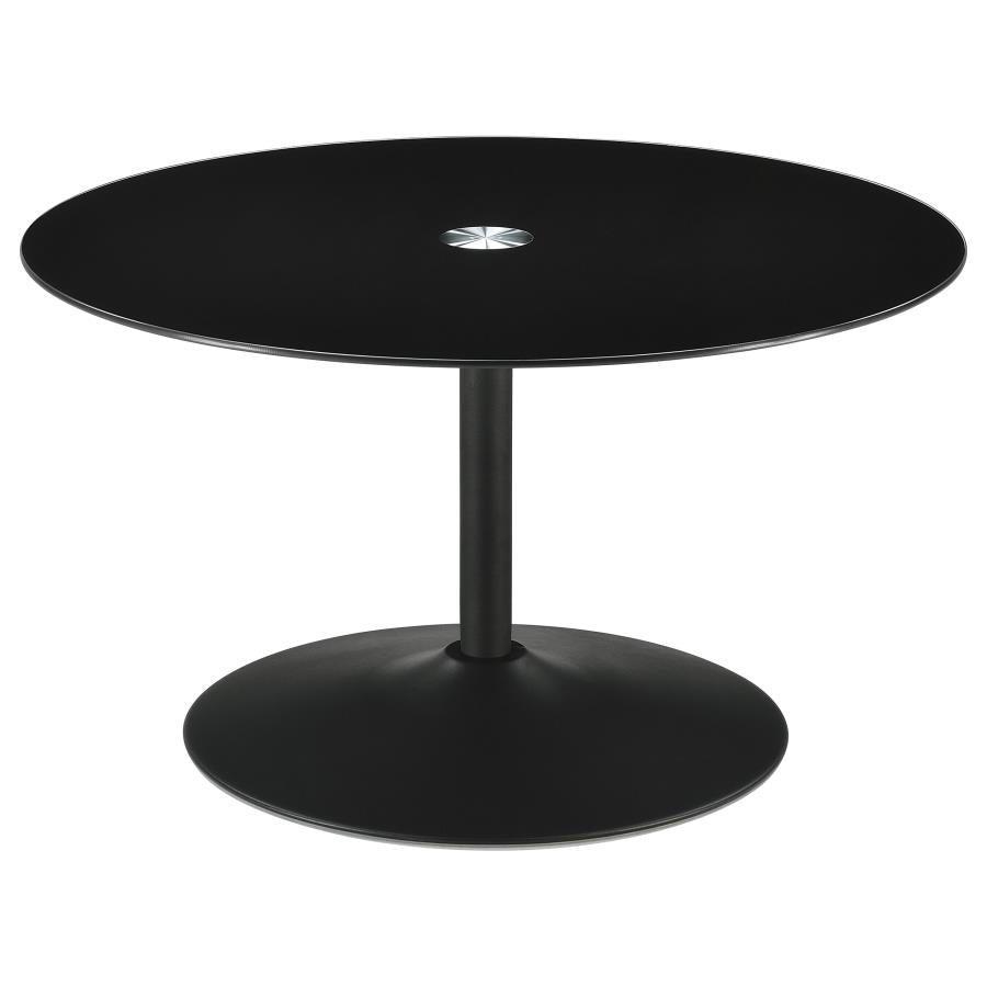 Ganso Round Metal Coffee Table With Tempered Glass Top Black-zoom-1