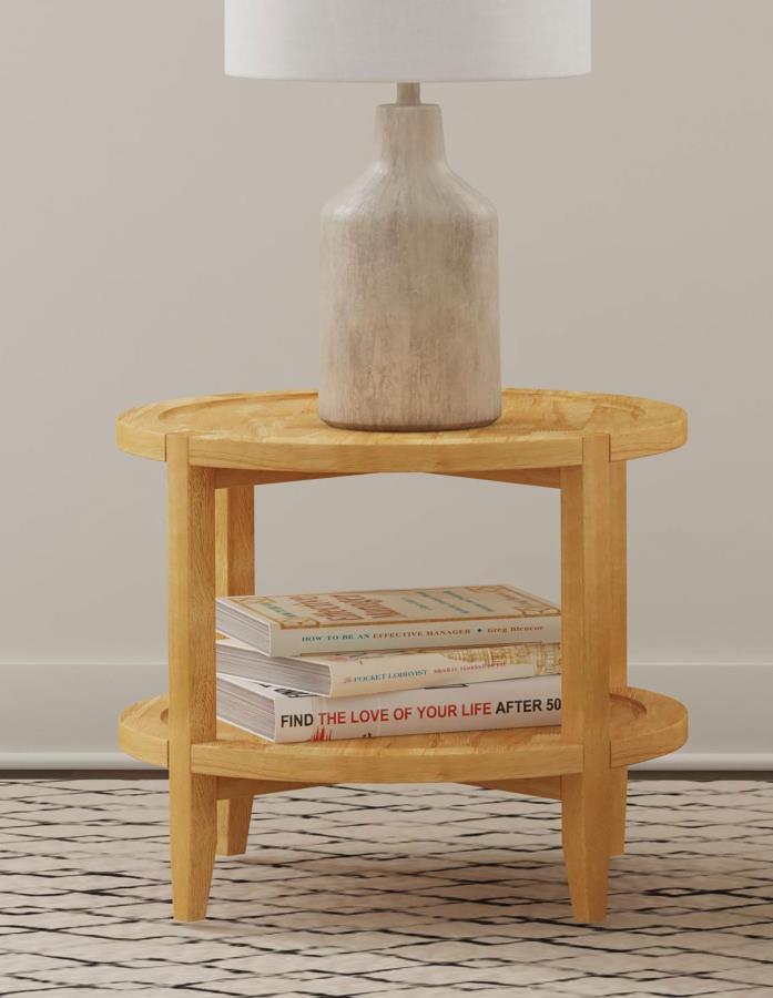 Camillo Round Solid Wood Side End Table Maple Brown-zoom-