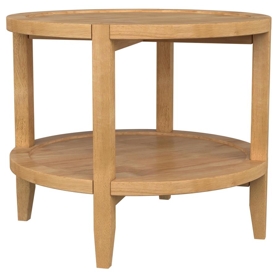 Camillo Round Solid Wood Side End Table Maple Brown-3