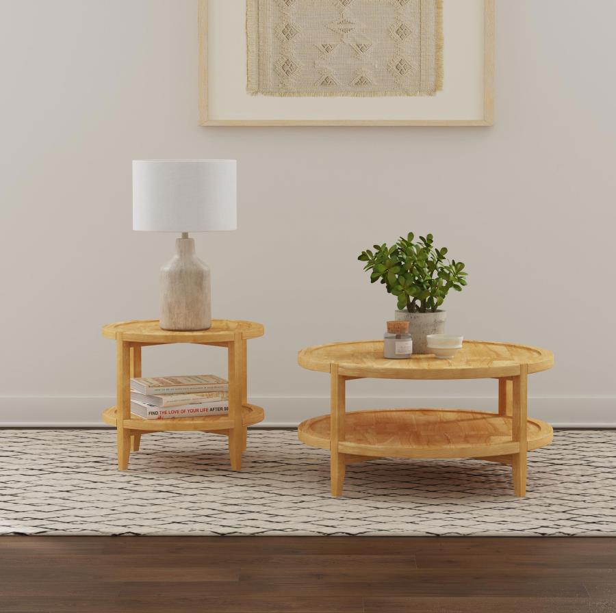 Camillo 2-piece Round Coffee and End Table Set Maple-zoom-1