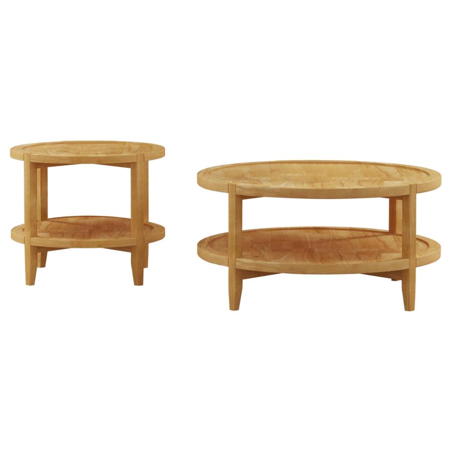 Camillo 2-piece Round Coffee and End Table Set Maple-2