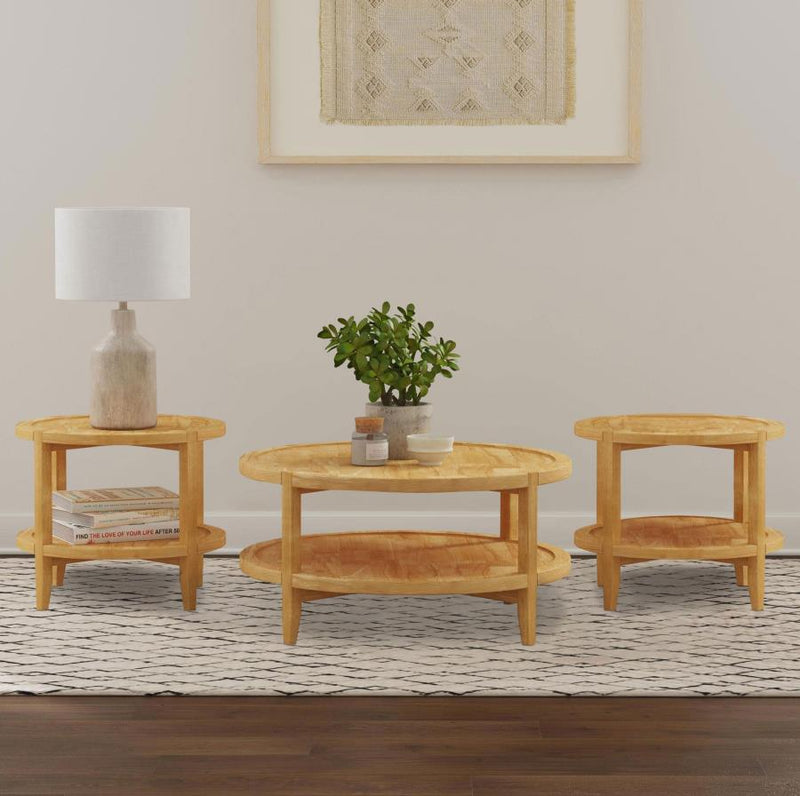 Camillo 3-piece Round Coffee and End Table Set Maple-zoom-