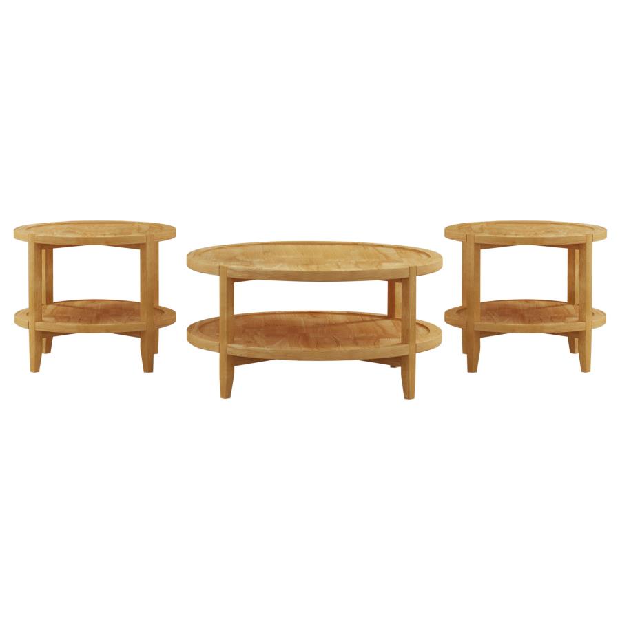 Camillo 3-piece Round Coffee and End Table Set Maple-2