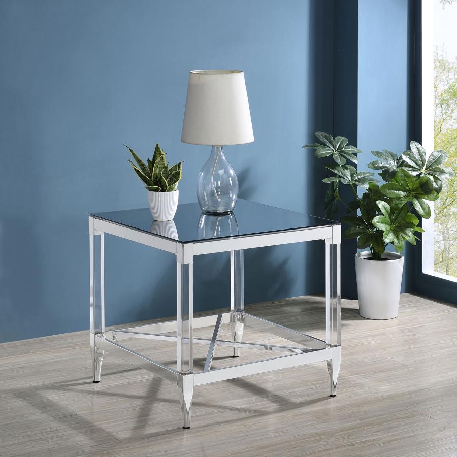 Lindley Square Tempered Mirror Acrylic Side End Table Chrome-zoom-2