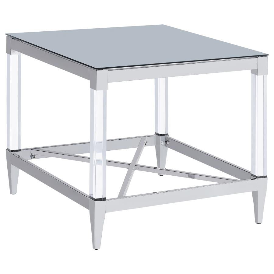 Lindley Square Tempered Mirror Acrylic Side End Table Chrome-zoom-1