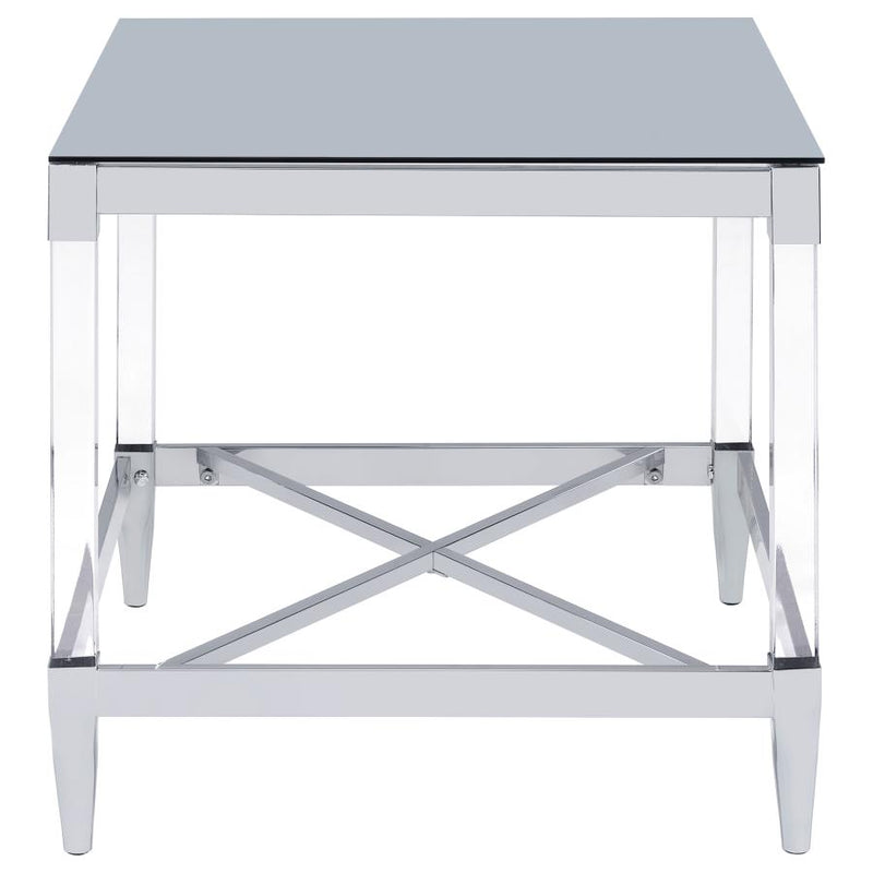 Lindley Square Tempered Mirror Acrylic Side End Table Chrome-zoom-