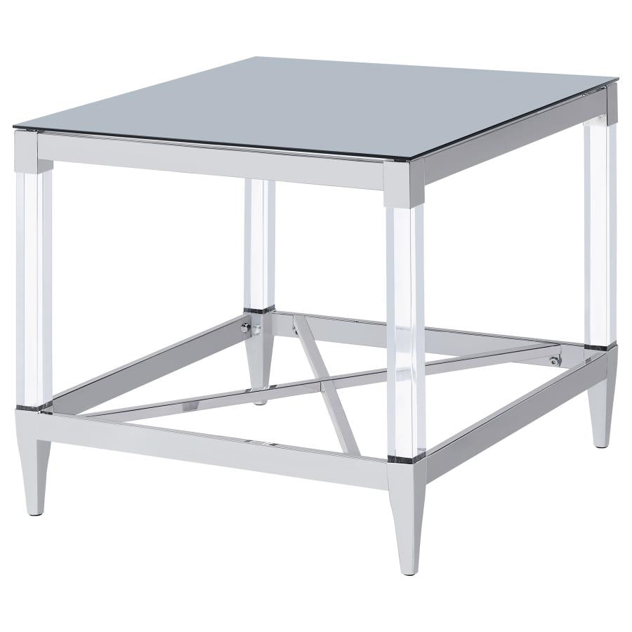 Lindley Square Tempered Mirror Acrylic Side End Table Chrome-zoom-4
