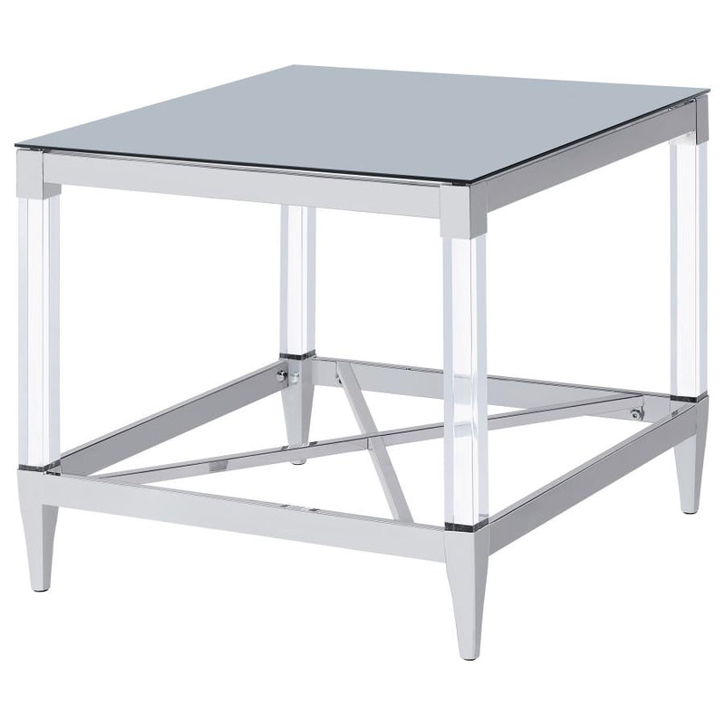Lindley Square Tempered Mirror Acrylic Side End Table Chrome-zoom-