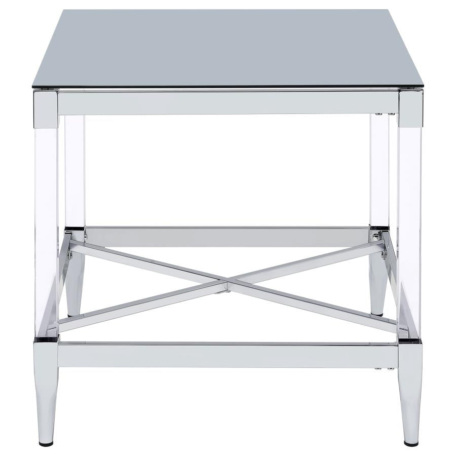 Lindley Square Tempered Mirror Acrylic Side End Table Chrome-5