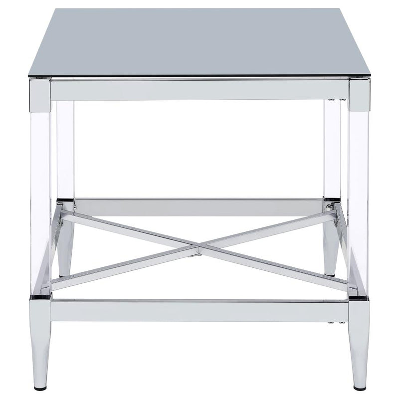 Lindley Square Tempered Mirror Acrylic Side End Table Chrome-zoom-