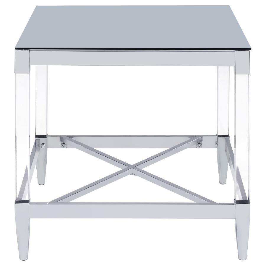 Lindley Square Tempered Mirror Acrylic Side End Table Chrome-zoom-6