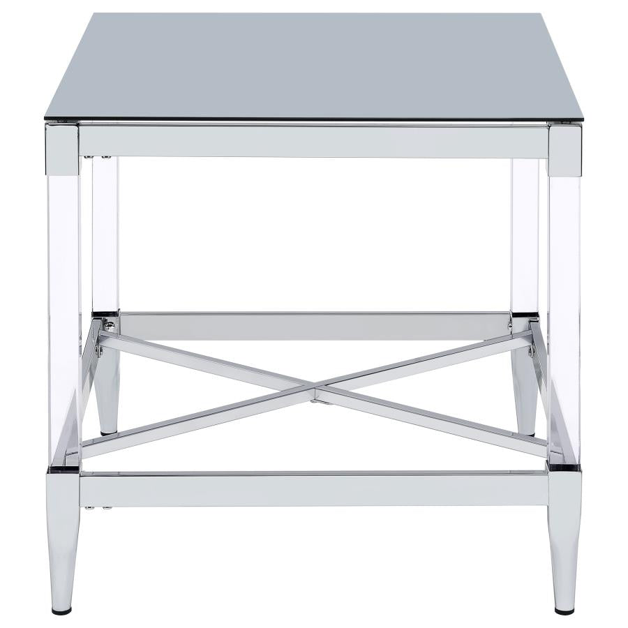Lindley Square Tempered Mirror Acrylic Side End Table Chrome-zoom-7