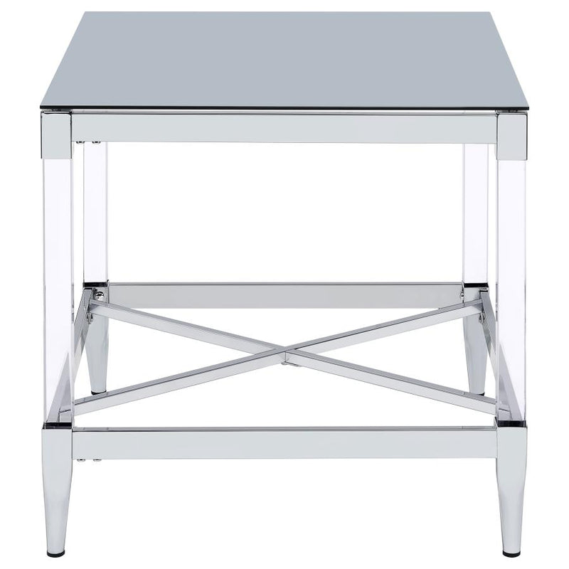 Lindley Square Tempered Mirror Acrylic Side End Table Chrome-zoom-