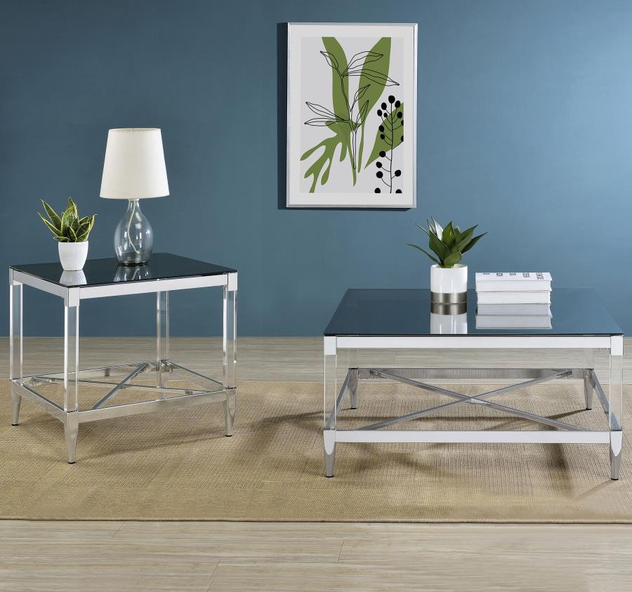 Lindley Square Tempered Mirror Acrylic Side End Table Chrome-zoom-9