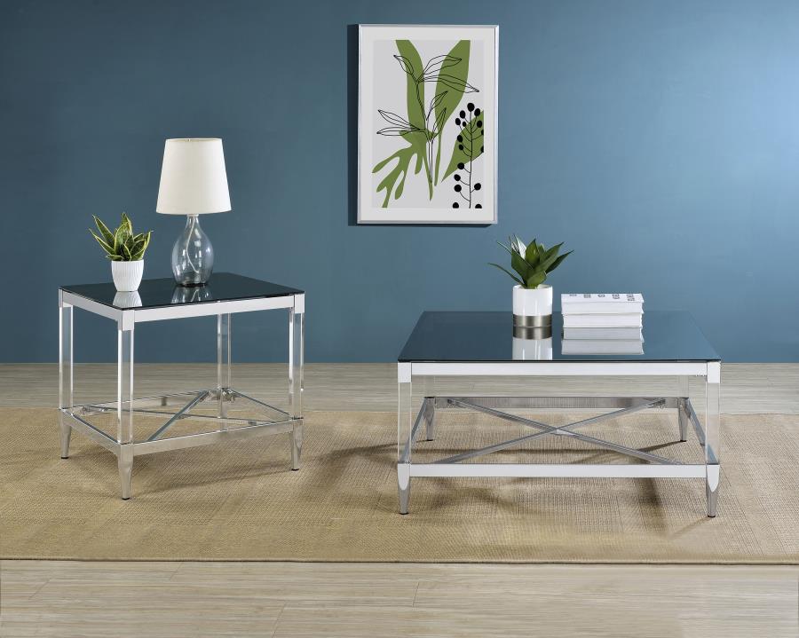 Lindley 2-piece Square Coffee and End Table Set Chrome-zoom-1