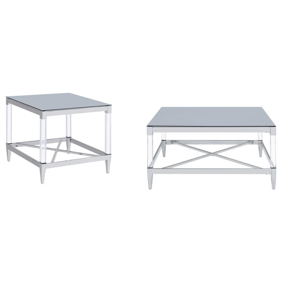 Lindley 2-piece Square Coffee and End Table Set Chrome-zoom-2