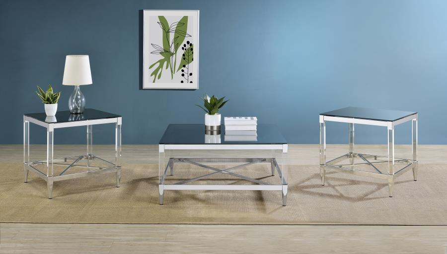 Lindley 3-piece Square Coffee and End Table Set Chrome-zoom-1