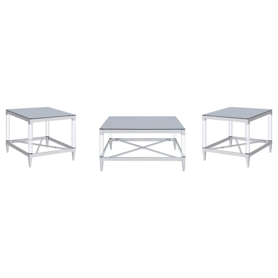 Lindley 3-piece Square Coffee and End Table Set Chrome-zoom-2