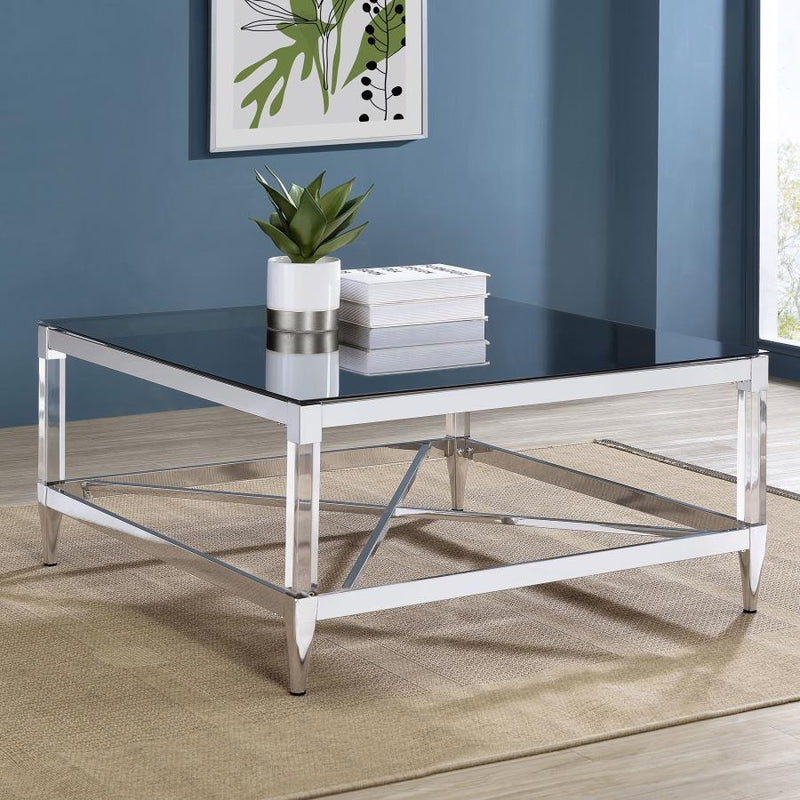 Lindley Square Tempered Mirror Acrylic Coffee Table Chrome-zoom-
