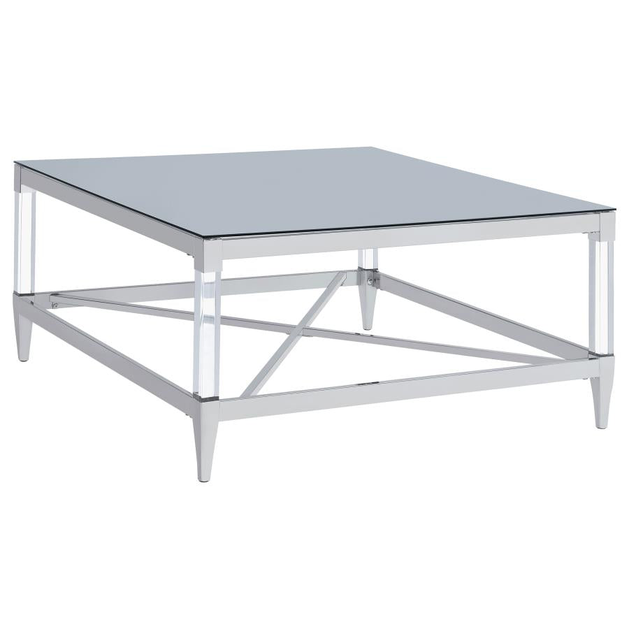 Lindley Square Tempered Mirror Acrylic Coffee Table Chrome-zoom-1