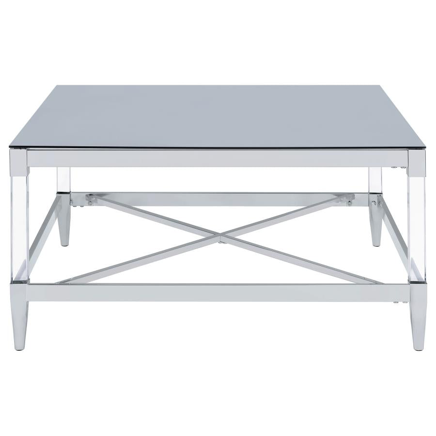 Lindley Square Tempered Mirror Acrylic Coffee Table Chrome-zoom-3