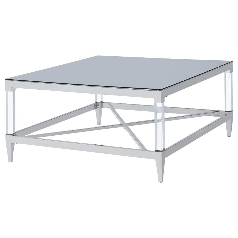 Lindley Square Tempered Mirror Acrylic Coffee Table Chrome-zoom-4