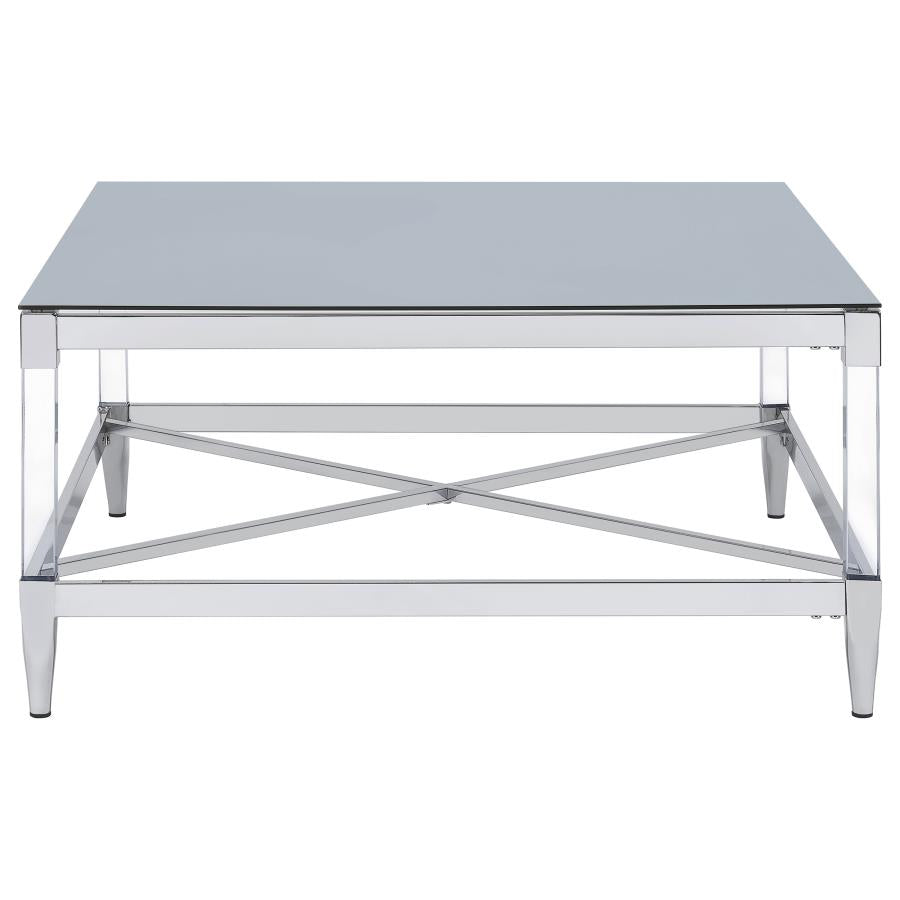 Lindley Square Tempered Mirror Acrylic Coffee Table Chrome-5