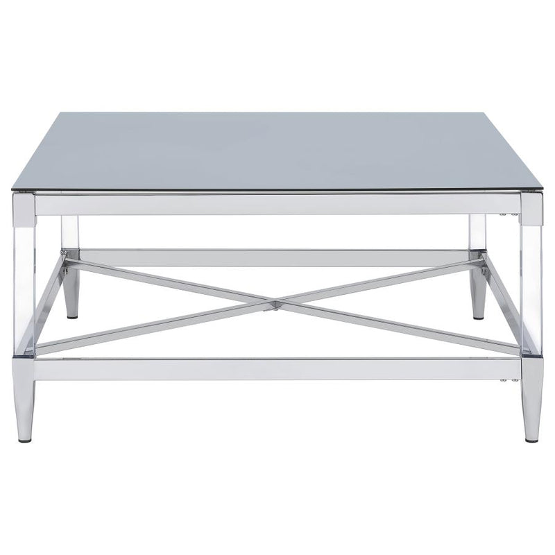 Lindley Square Tempered Mirror Acrylic Coffee Table Chrome-zoom-
