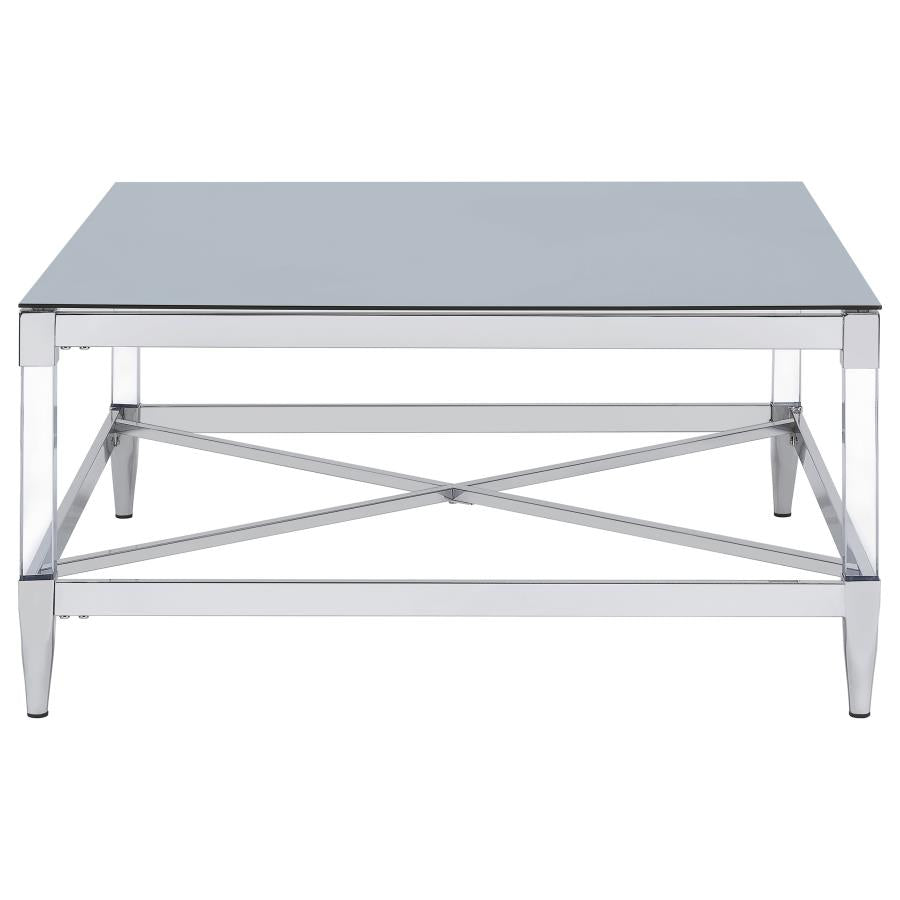Lindley Square Tempered Mirror Acrylic Coffee Table Chrome-7