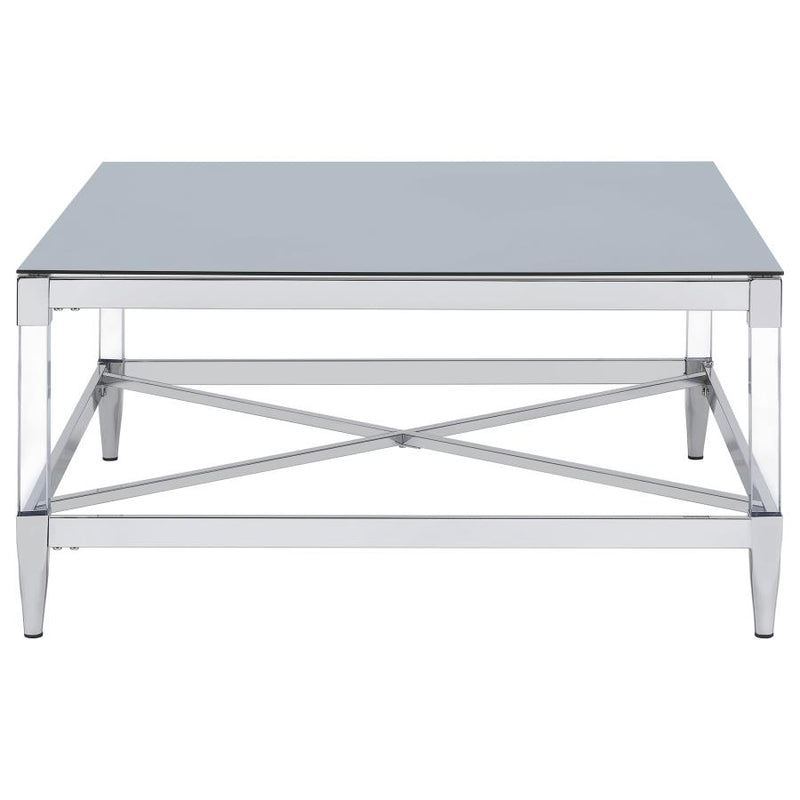 Lindley Square Tempered Mirror Acrylic Coffee Table Chrome-zoom-
