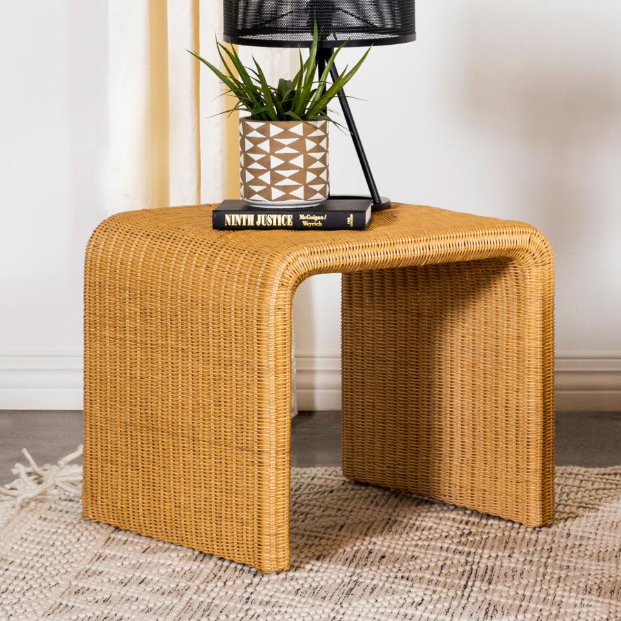 Cahya Square Woven Rattan End Table Natural-2