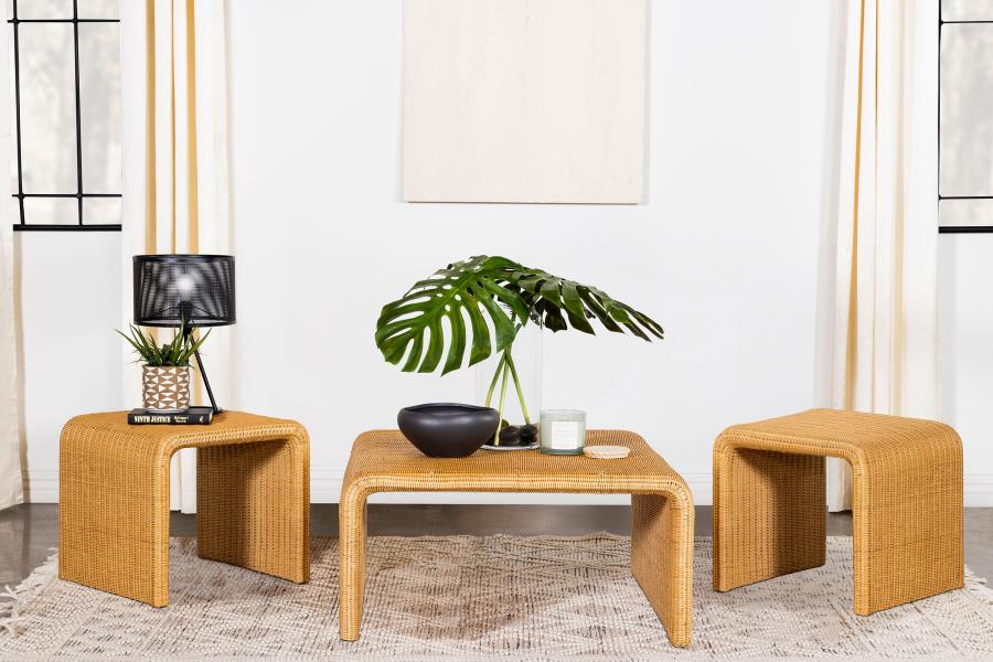 Cahya 3-piece Rattan Coffee and End Table Set Natural-1