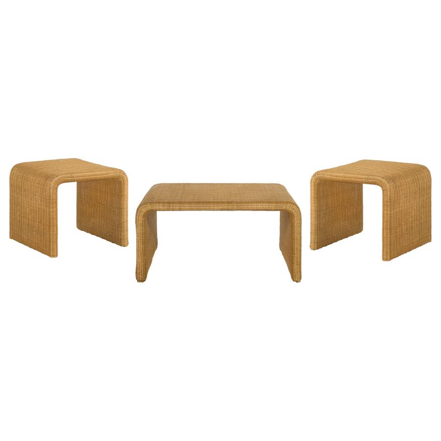 Cahya 3-piece Rattan Coffee and End Table Set Natural-2